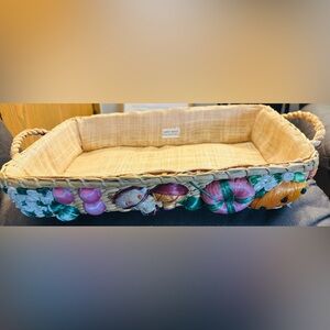 Vintage 1970s Handwoven Raffia & Seagrass Basket